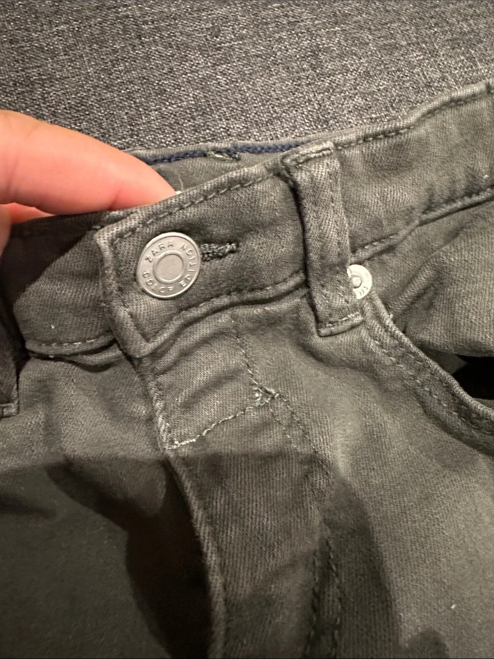 Zara Slim Denim Pants boys Size 4-5 Green Adjustable Waist Stretch Jeans